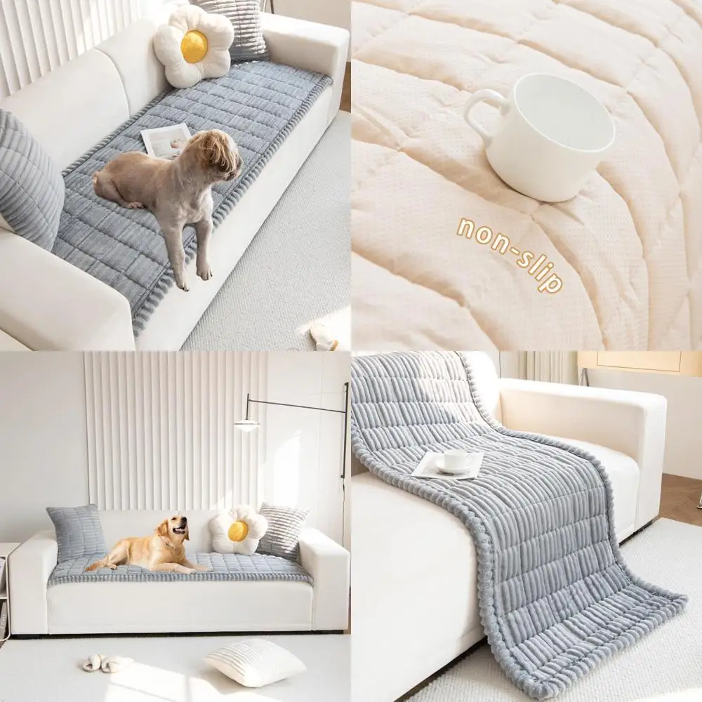 

non slip fuzzy pet couch covers for sofa, washable couch cushion covers for large dogs
