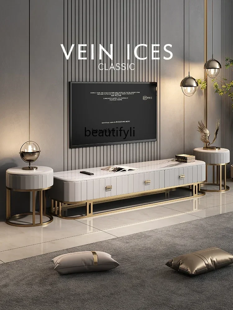 

Cabinet and Tea Table Combination Furniture Living Room Marble Top TV Stand Low