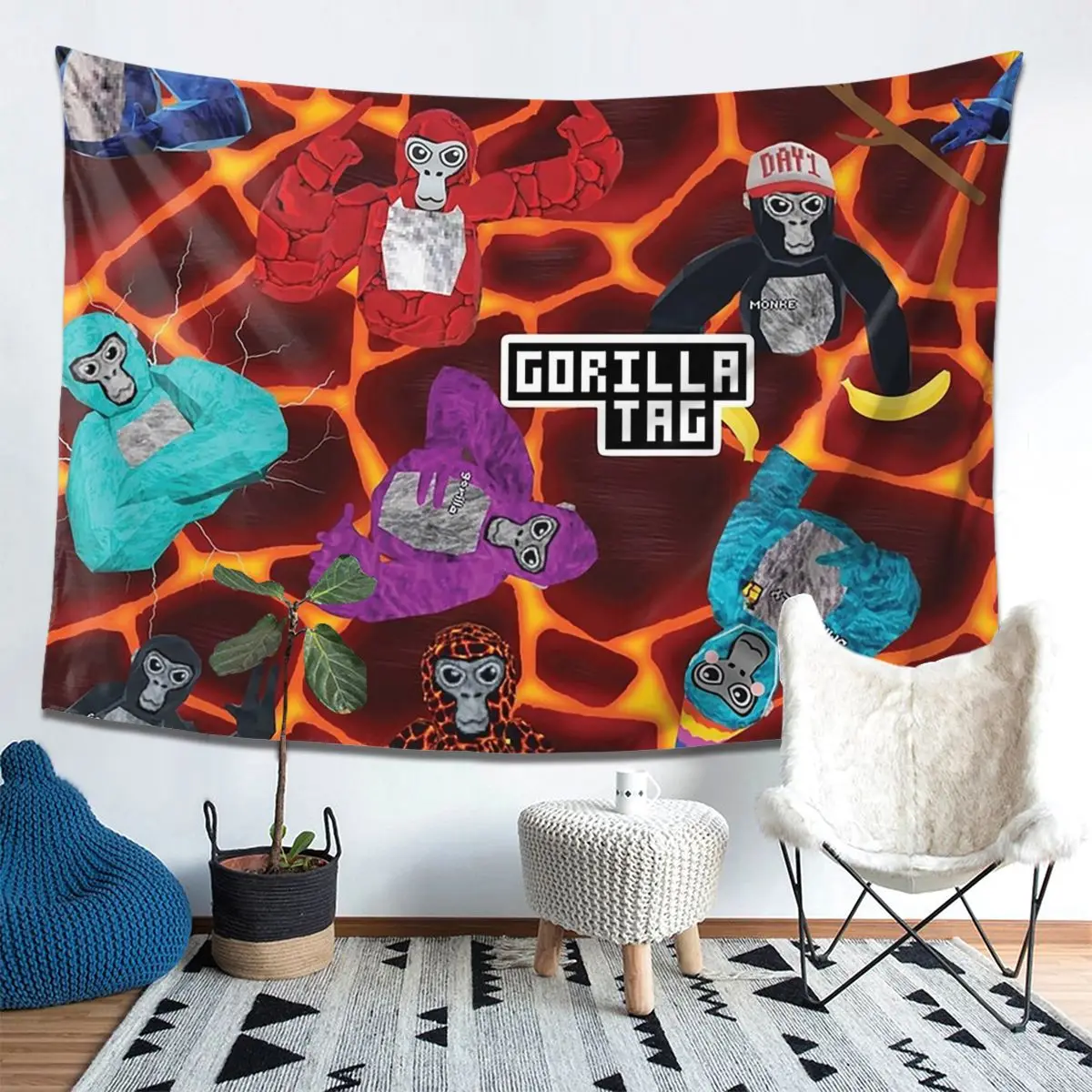 

Gorilla Tag Lava Monke Party Tapestry Decor Art Aesthetic Tapestries for Living Room Bedroom Home Wall Cloth Wall Hanging