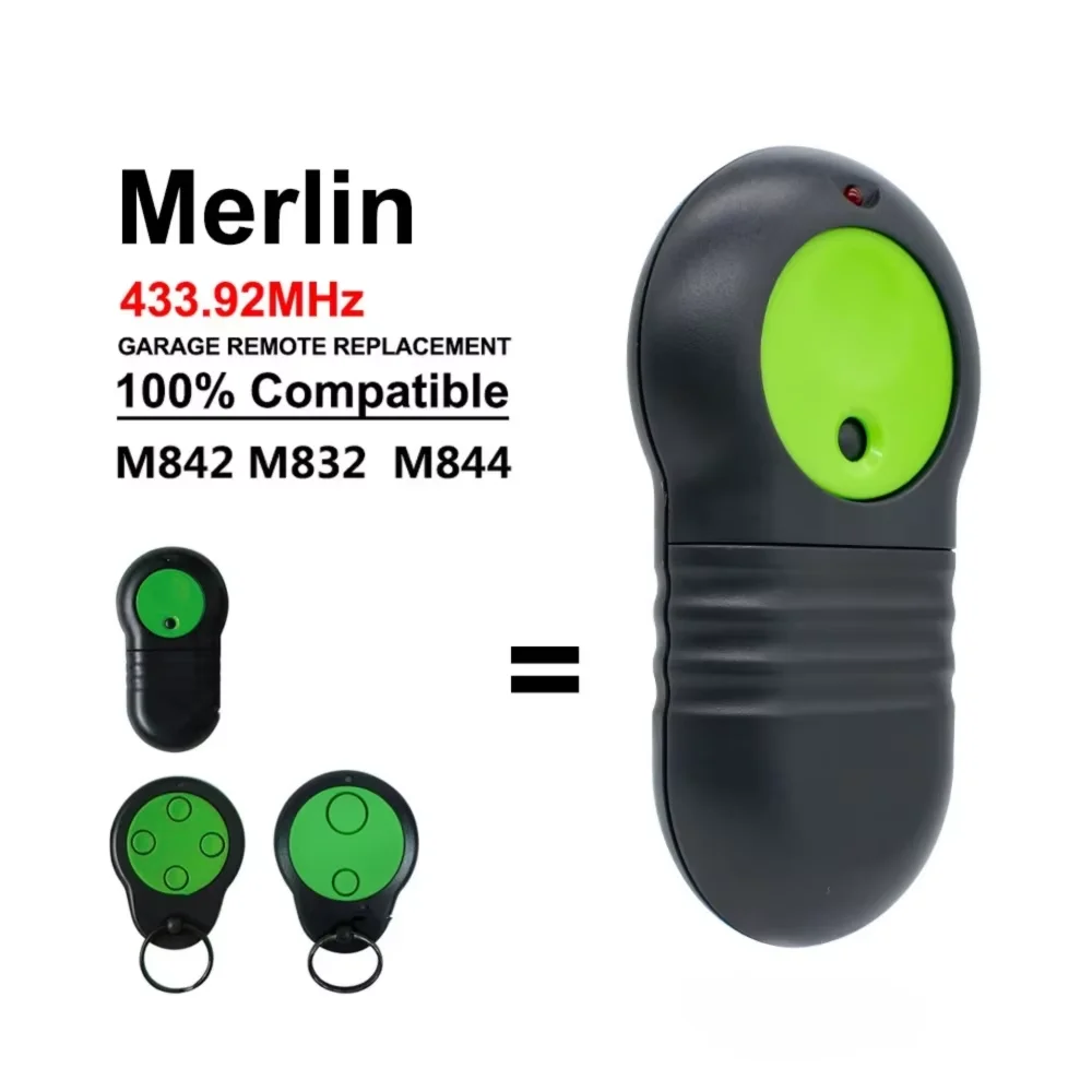 433.92MHz M842 Merlin M832 M844 M430R M230T Garage Door Remote Control Gate Opener Handheld Transmitter Keychain