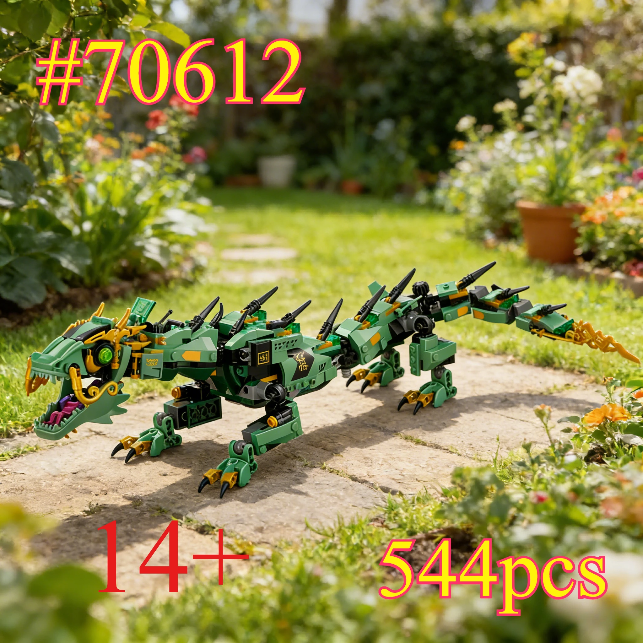 Juego de bloques de construcción Green Mechanical Dragon 70612, adecuado para regalos de cumpleaños, compatible con partículas Legoed, 544 piezas.