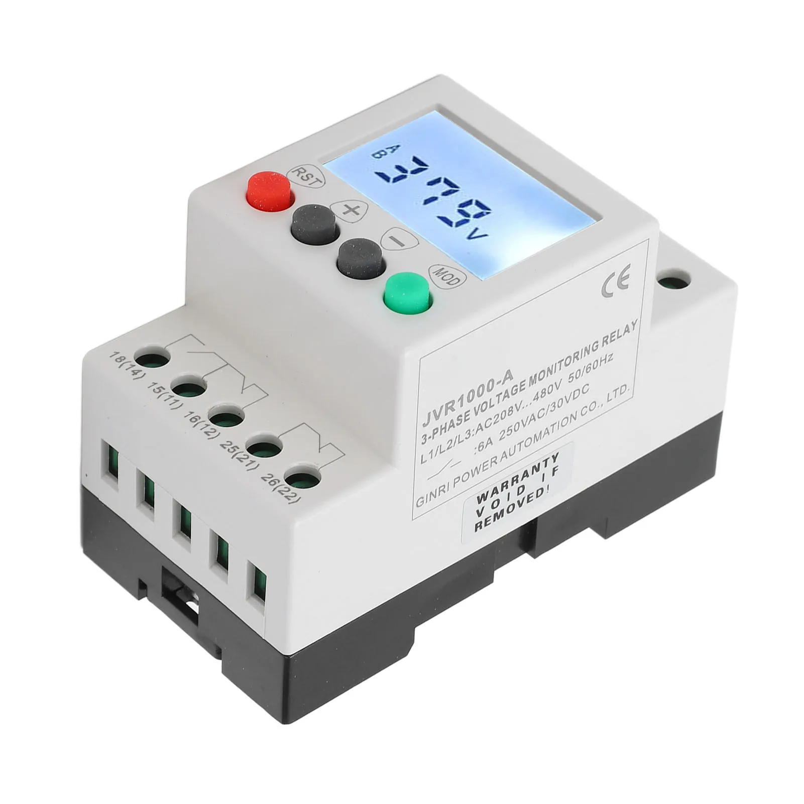 Voltage Phase Sequence Protector 3 Phase 3 Wire Over Under Voltage Protector Monitor Relay AC 208‑480V