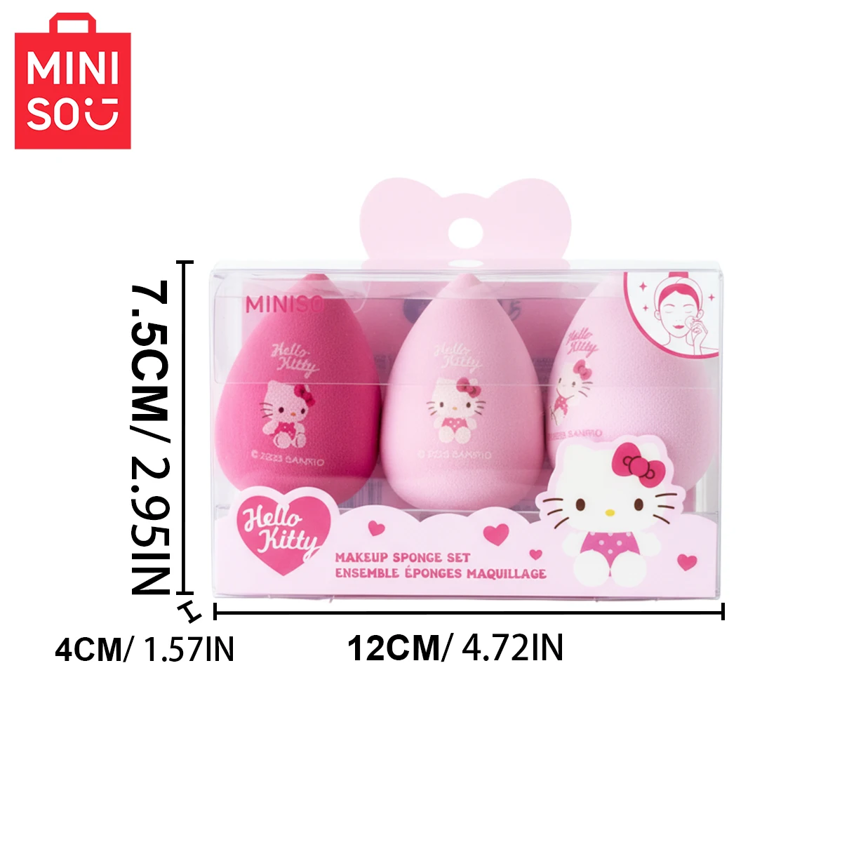 MINISO HelloKitty and Friends Powder Series Beauty Egg 3 قطع أداة مكياج أساسية جافة ورطبة