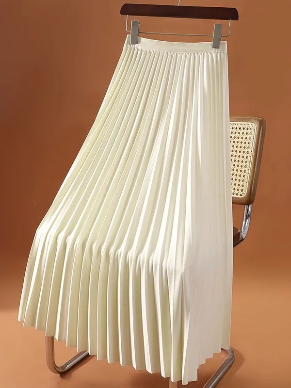 Gonna longuette a trapezio a vita alta per donna Primavera Estate Nuova gonna a pieghe in misto fibra di poliestere snellente con taglio dritto