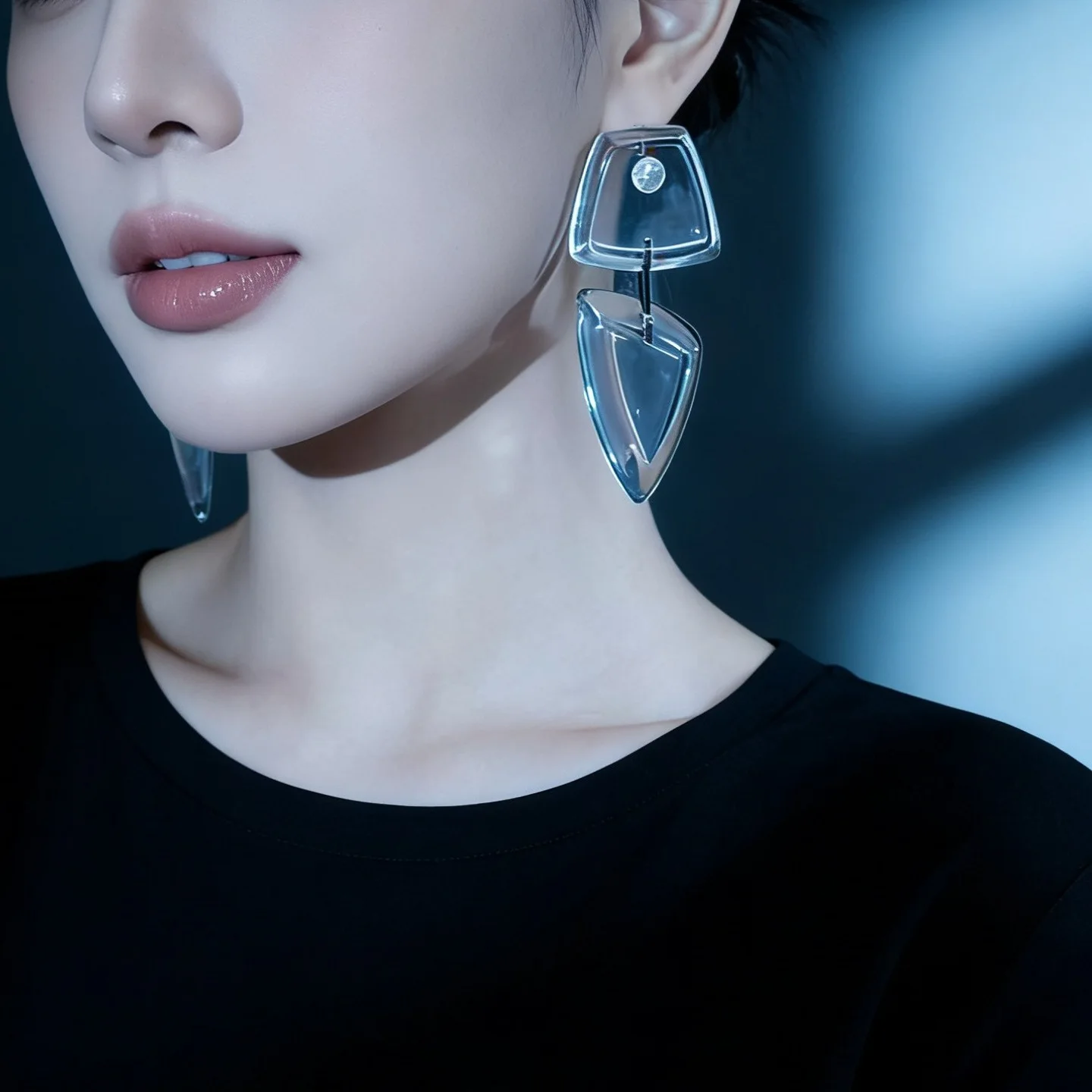 Niche design transparent crystal resin earrings personalized exaggerated fashion versatile stud earrings foreign style non-colli