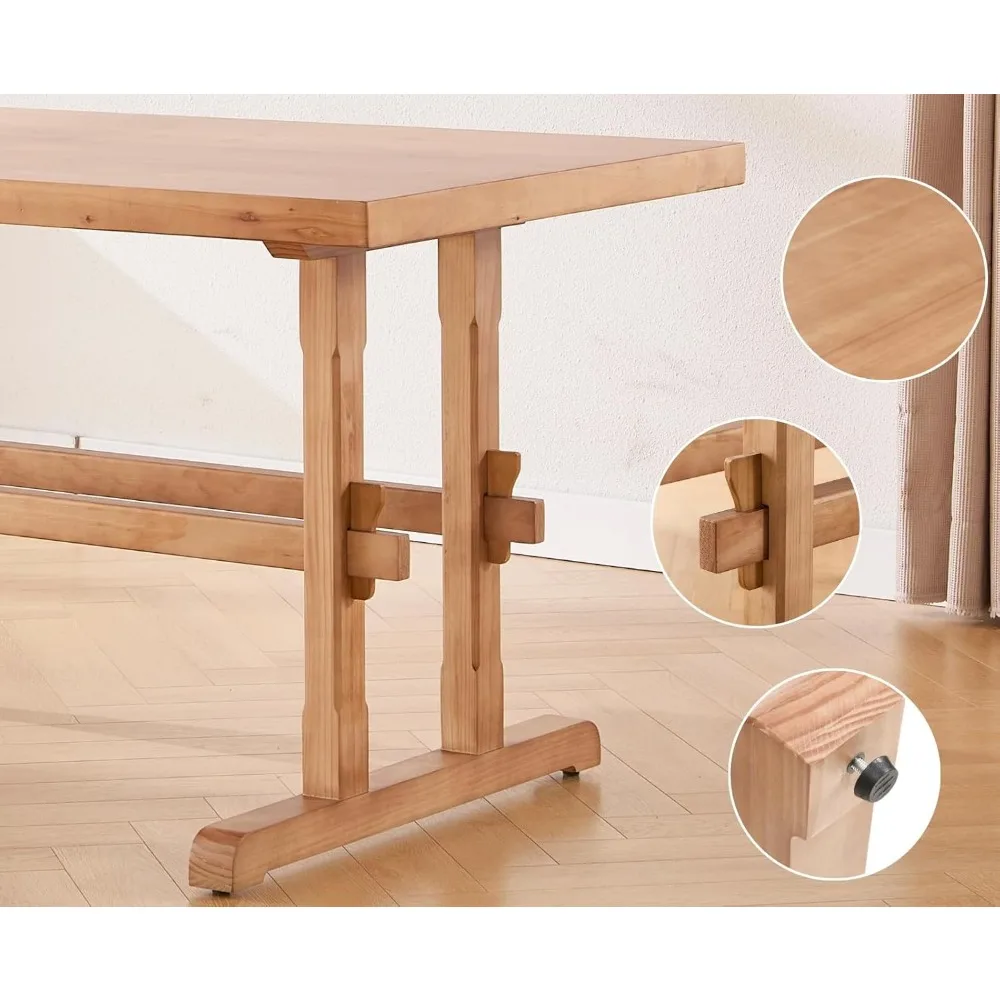 Solid Wood Dining Table for 4-6 People, 70 Inch Large Kitchen Table, Modern Rectangular Table for Dining Room, Living Room, Home