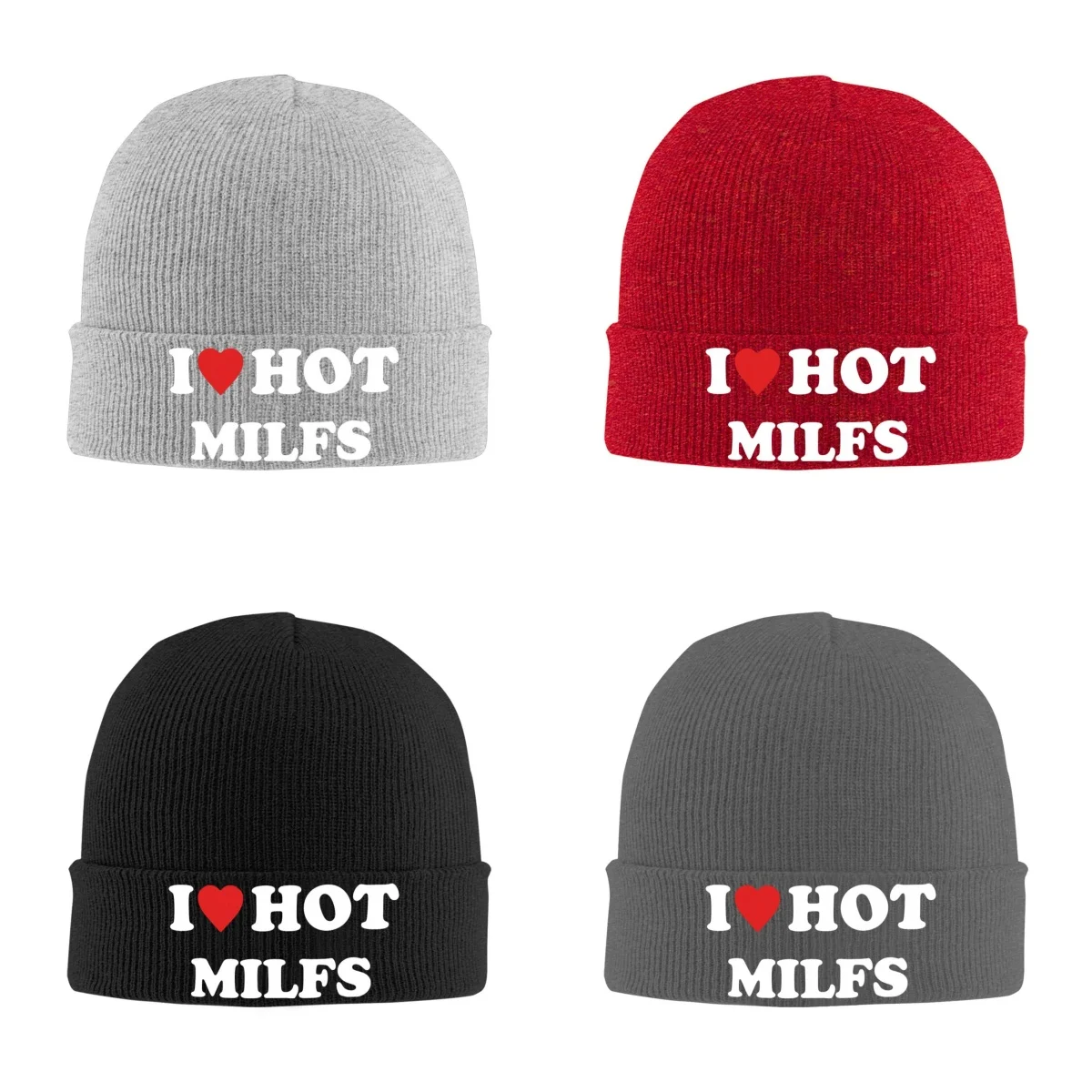 I Love MILFS Unisex Knitted Hat Outdoor Warm Men Solid Color Crimping Skullies Beanie Cap Hip Hop Winter Ski Caps