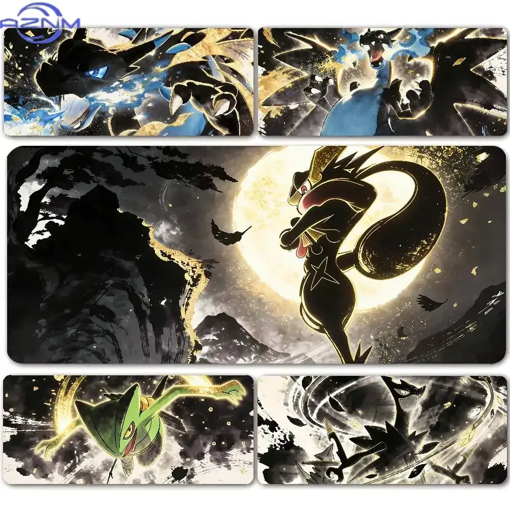 Anime Gaming Mousepad P-Pokemon Ink Wash Charizard Mouse Pad Non-Slip Rubber Base Stitched Edge Desk Mat for PC Laptop