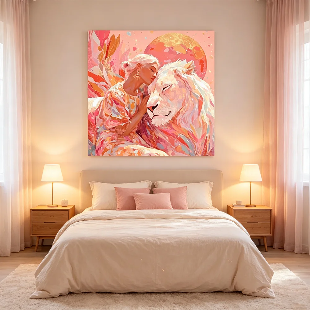 Frameless Canvas Painting Wall Art, Fashion Canvas Poster, Women and Lion Print Picture for Bedroom and Living Room Decorations