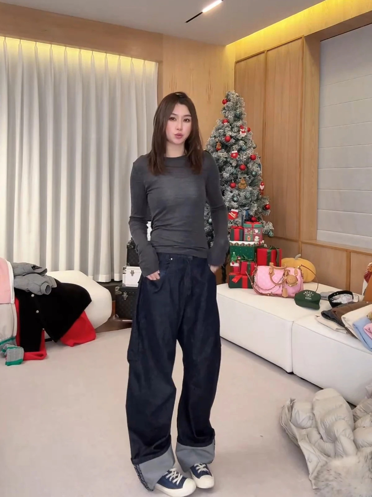 

Women's round Ne Knitted Woolen Long Sve Base Layer Set Casual Sle Winter Collection Thiened Wool Blend T-irt