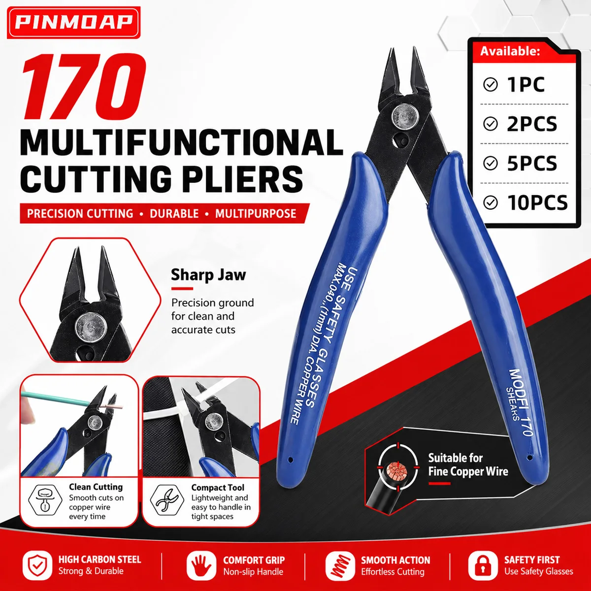 PINMOAP 1/2/5/10PCS 170 Precision Cutting Pliers Blue Handle Side Cutter Fine Tip Snips For Copper Wire DIY Repair Tool Kit