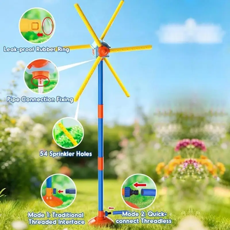 

Interactive Garden Windmill Water Sprinkler Toy With 55 Inch Height For Family Fun A2UB