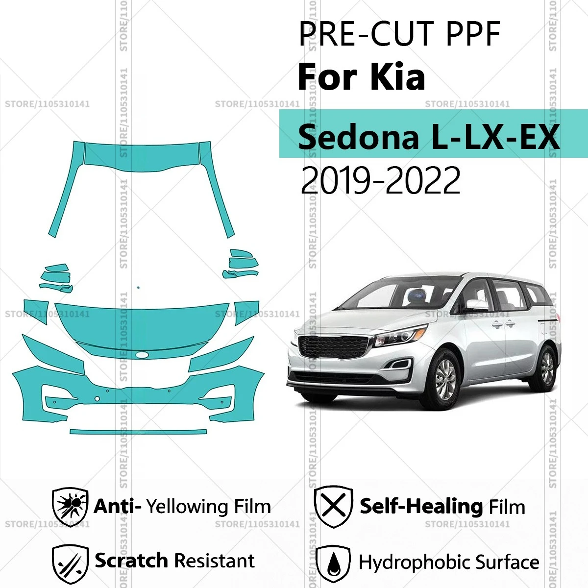 Pre-Cut Paint Protection Film PPF Transparent Car Film Professional Automotive PPF Front Kit For Kia Sedona L-LX-EX 2019-2022