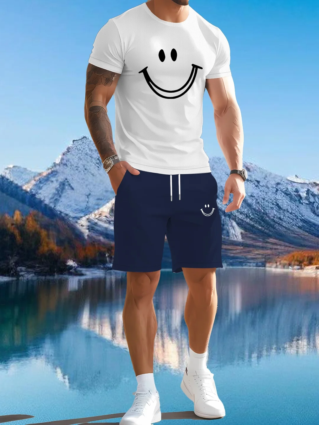 

Mens Sports Suit Fashion Short Sleeve Tracksuit Men Suits Summer Men's Two Piece Set Casual T-Shirt and Shorts Set