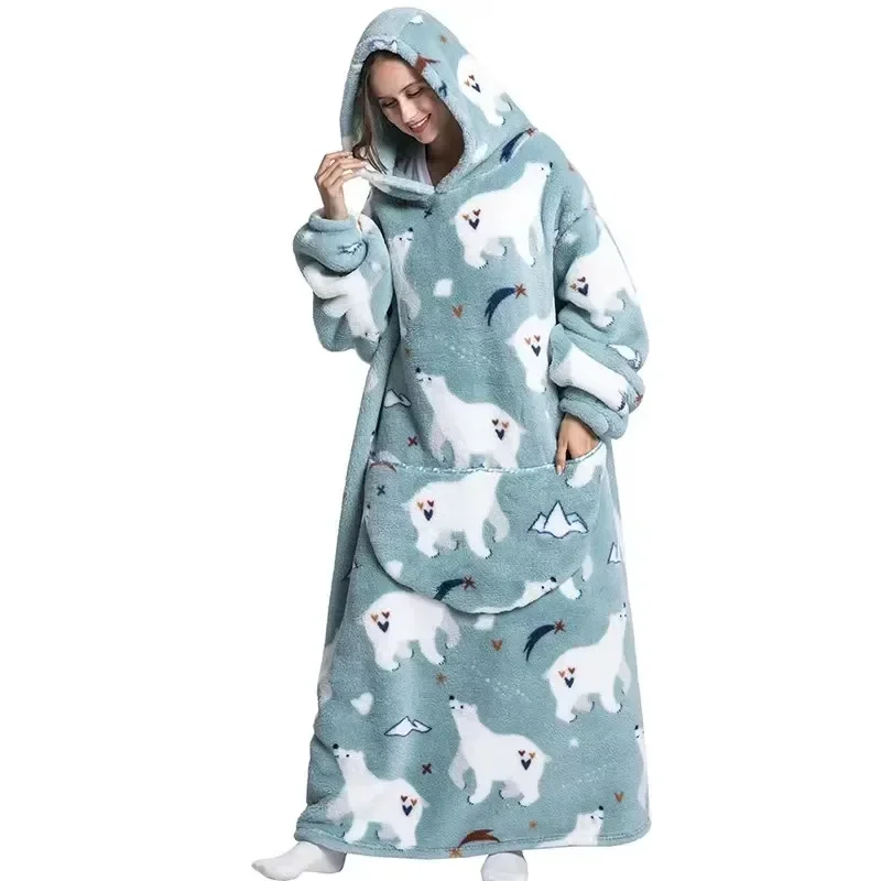 Super Long Flannel Blanket with Sleeves Winter Hoodies Sweatshirt  Pullover Fleece Giant Wearable Blanket Hoodie Oversized