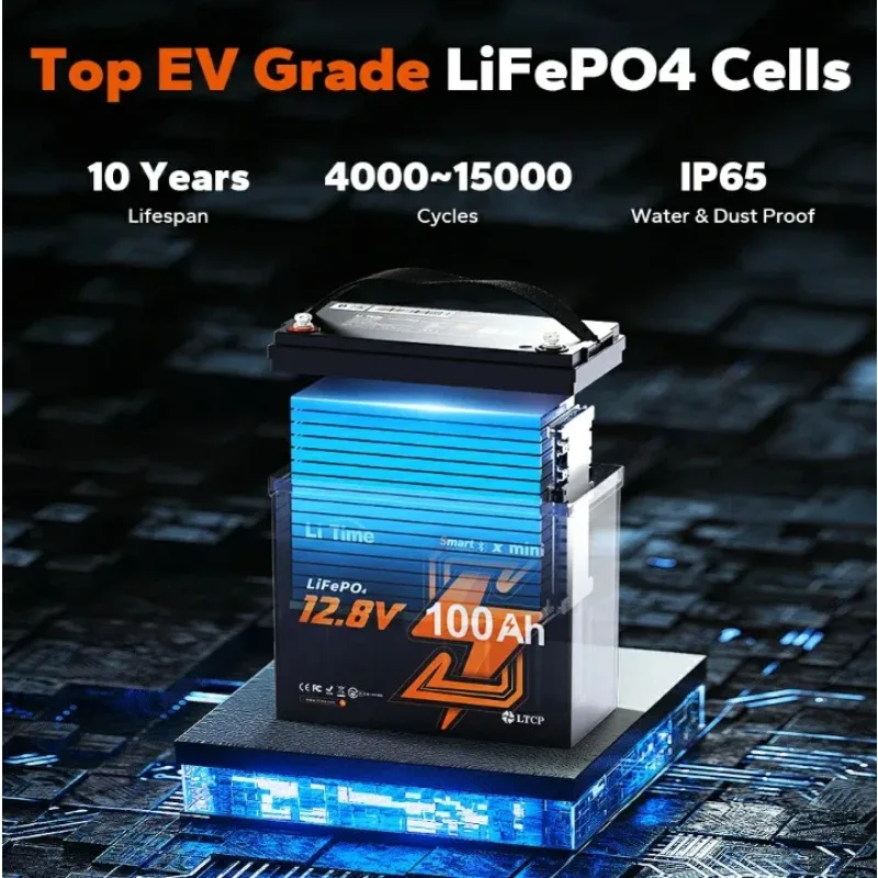 미국산 미니 스마트 12V 100AH 리튬 이온 배터리 팩 (RV 트롤링 모터 및 밴용) 관세 절감 BMS100A