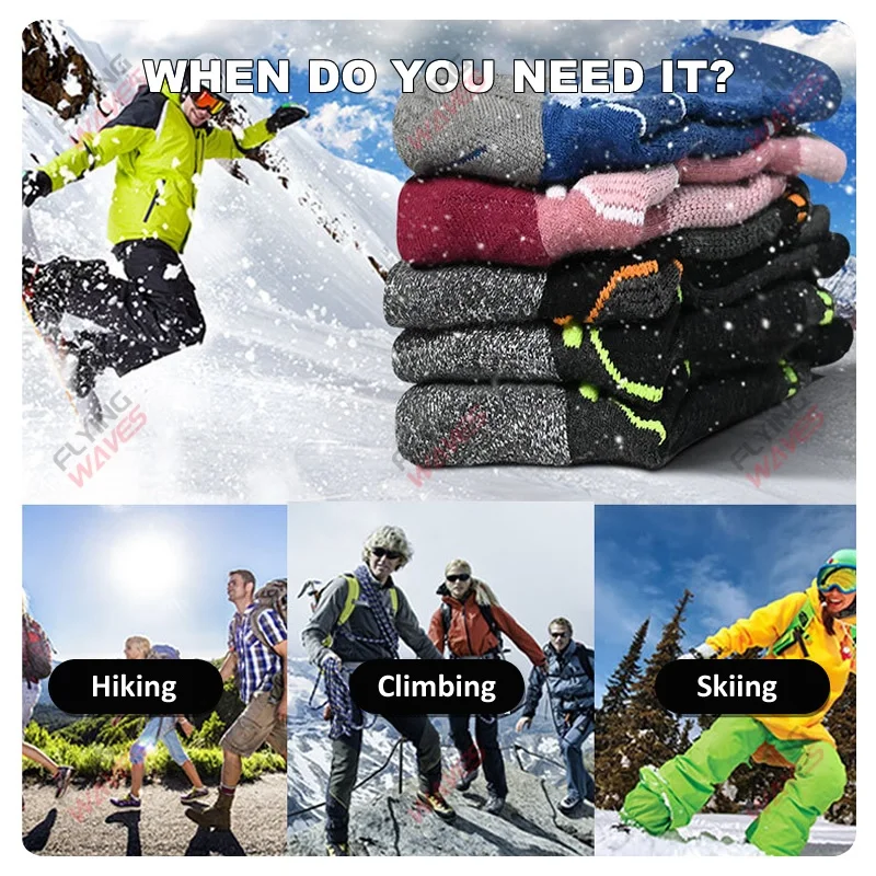 2 paia di calzini in lana merino per sport invernali sulla neve, calzini da campeggio per escursionismo a tubo medio spesso per uomini adulti e donne, traspiranti e traspiranti