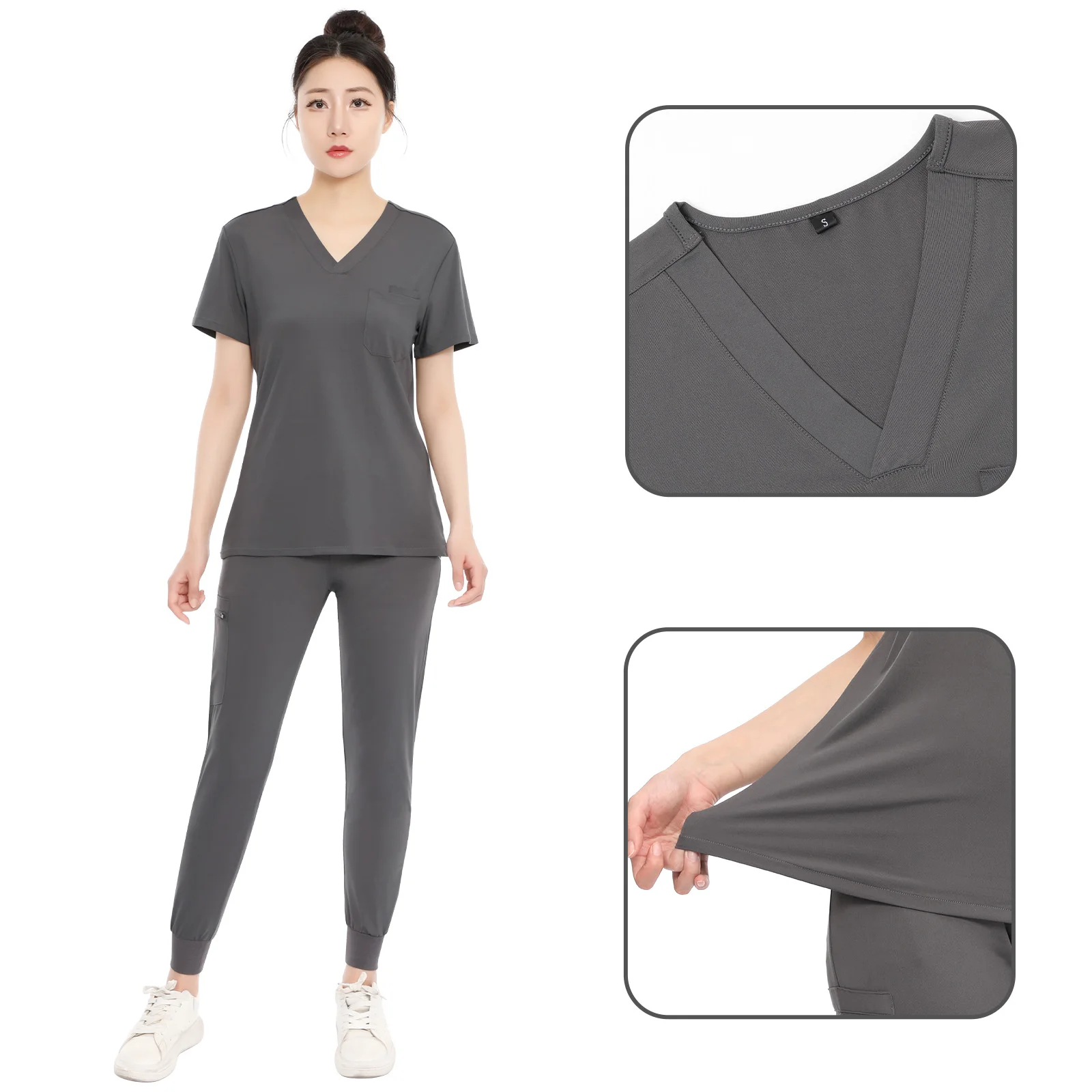V-Neck Women Nurse Uniform Suit Women Medical Scrubs Top and Pants