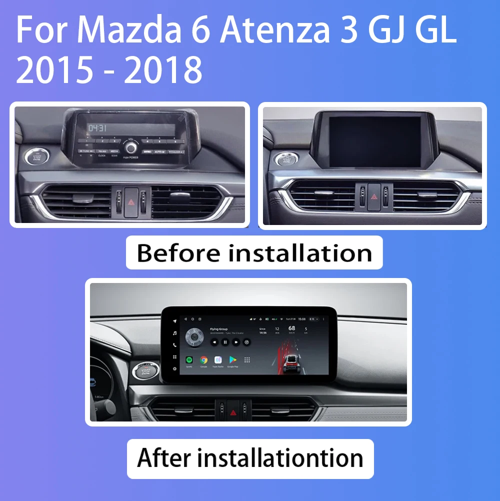 12.3 Inch Android 14 For Mazda 6 Atenza 3 GJ GL 2015 - 2018 Auto Radio Stereo Multimedia Video Player GPS Navigation NO 2din DVD