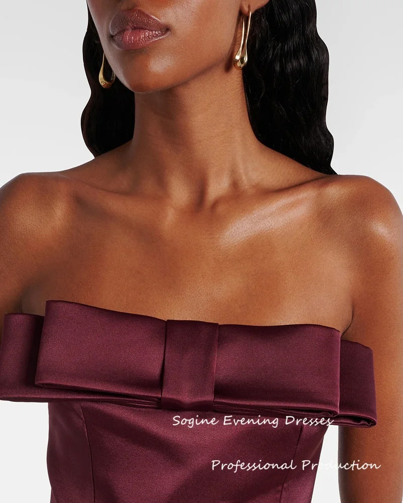 Satynowe, szyte na miarę burgundowe sukienki na studniówkę 2025 dla kobiet, bez ramiączek, elegancka kokarda, prosta sukienka wieczorowa فساتين سهرة