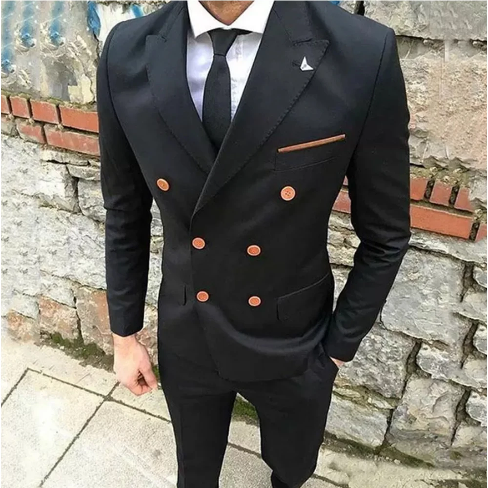 

Black men's casual business suit, slim fitting wedding groom tuxedo, 2-piece set, formal party and evening dress (jacket+pants)