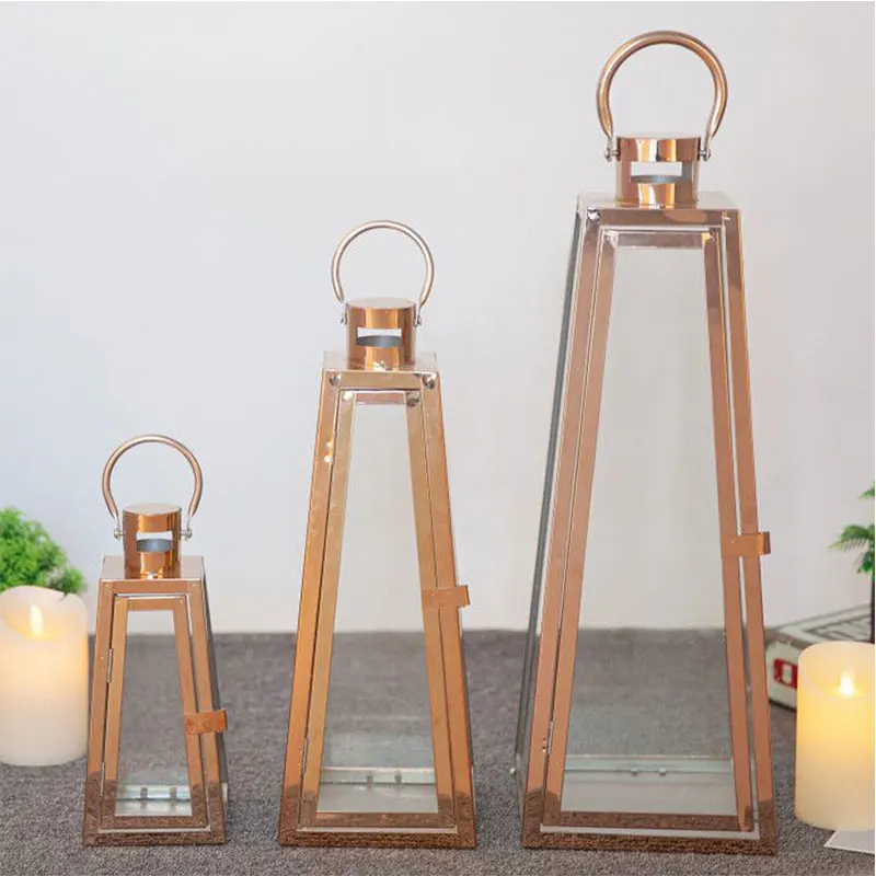 Metal Windproof Candle Holder Modern Glass Hurricane Lantern Wedding Outdoor Garden Candelabra  Home Decoration Accessories