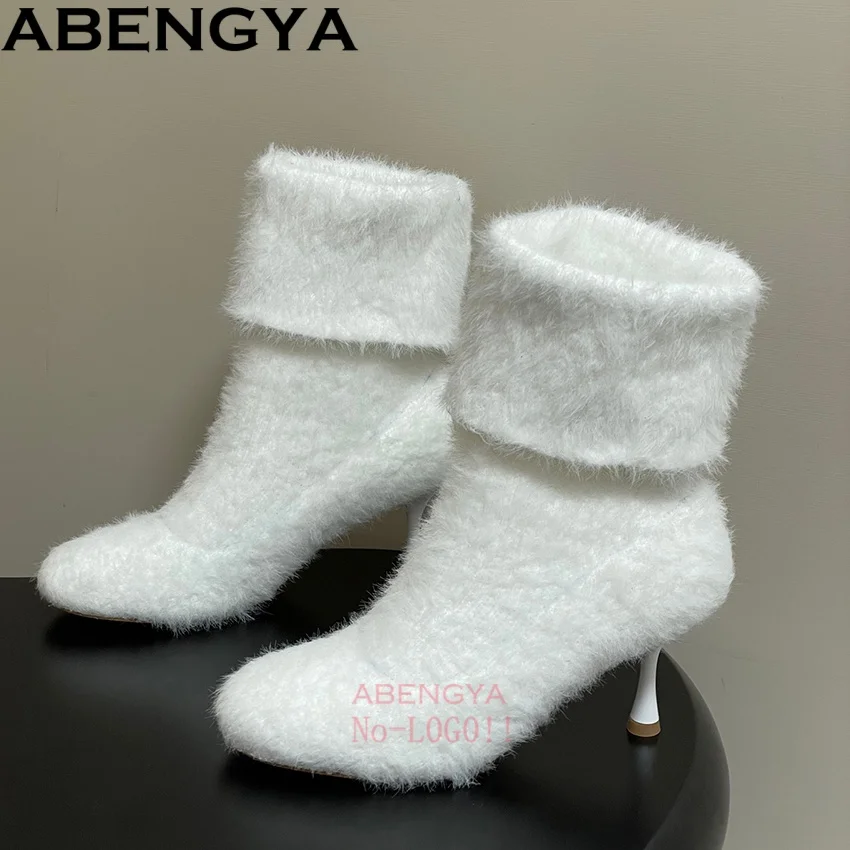 

Autumn Knitted High Heel Short Modern Boots Women Round Toe Dress Shoes Ladies Stretch Ankle Boots For Women