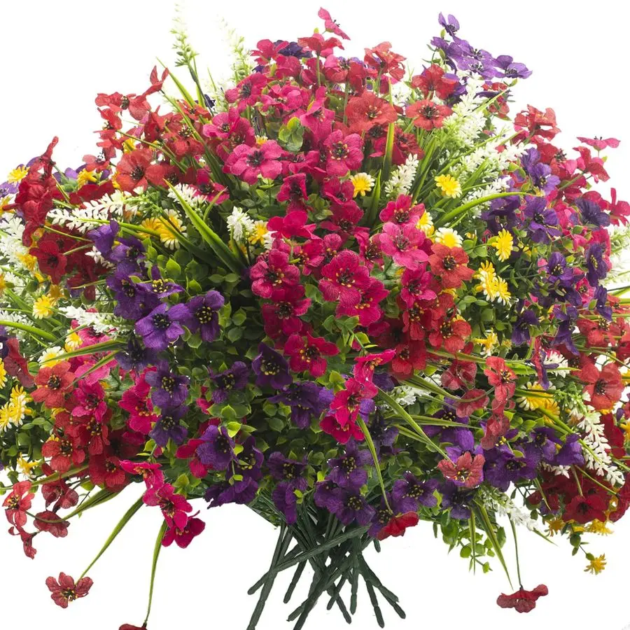 

Наборы искусственных цветов для улицы, не выцветающие, устойчивые к УФ-излучению, из искусственного пластика, для сада, патио, веранды, оконных ящиков, дома