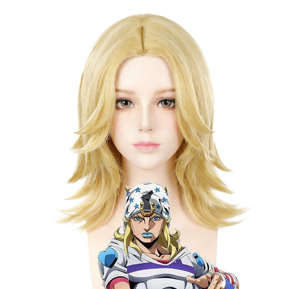 

Jonathan Joestar Cosplay Wig 35cm Short Golden Heat Resistant Synthetic Wigs for Halloween Costume