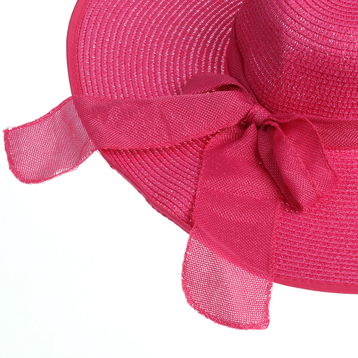 

Women'S Wide Brim Beach Straw Hat Uv Protection Breathable Floppy Travel Hat Bowknot Decor Rosy