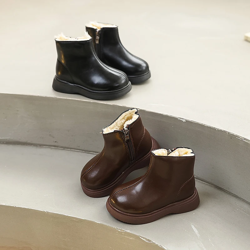 

Children's Winter Boots for Girl Class Trend Kids Fashion Ankle Boots Thick Bottom Causal Toddlers School Cotton Boots Non-slip