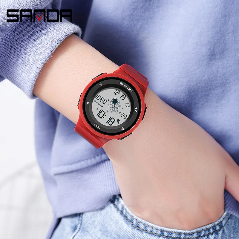 SANDA 2121 Student Sports Electronic Watch Spaceman Outdoor Teenager Fashion 50M Waterproof Week Luminous Alarm Digital Watches
