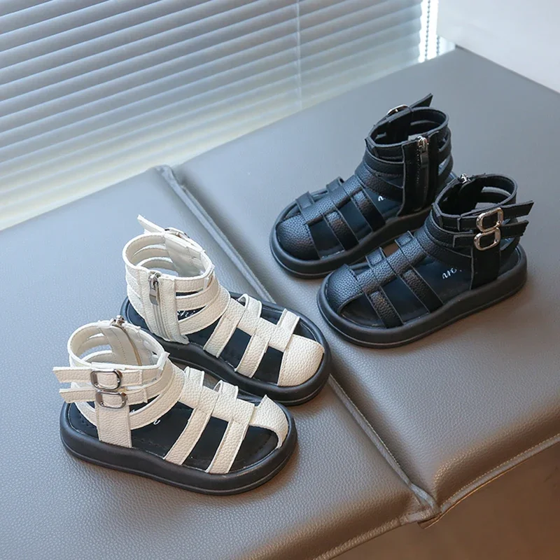 

2025 Summer New Children Sandals for Girls Fashion Korean Style Soft Bottom Anti-slippery Versatile Roman Woven Cool Beach Shoes