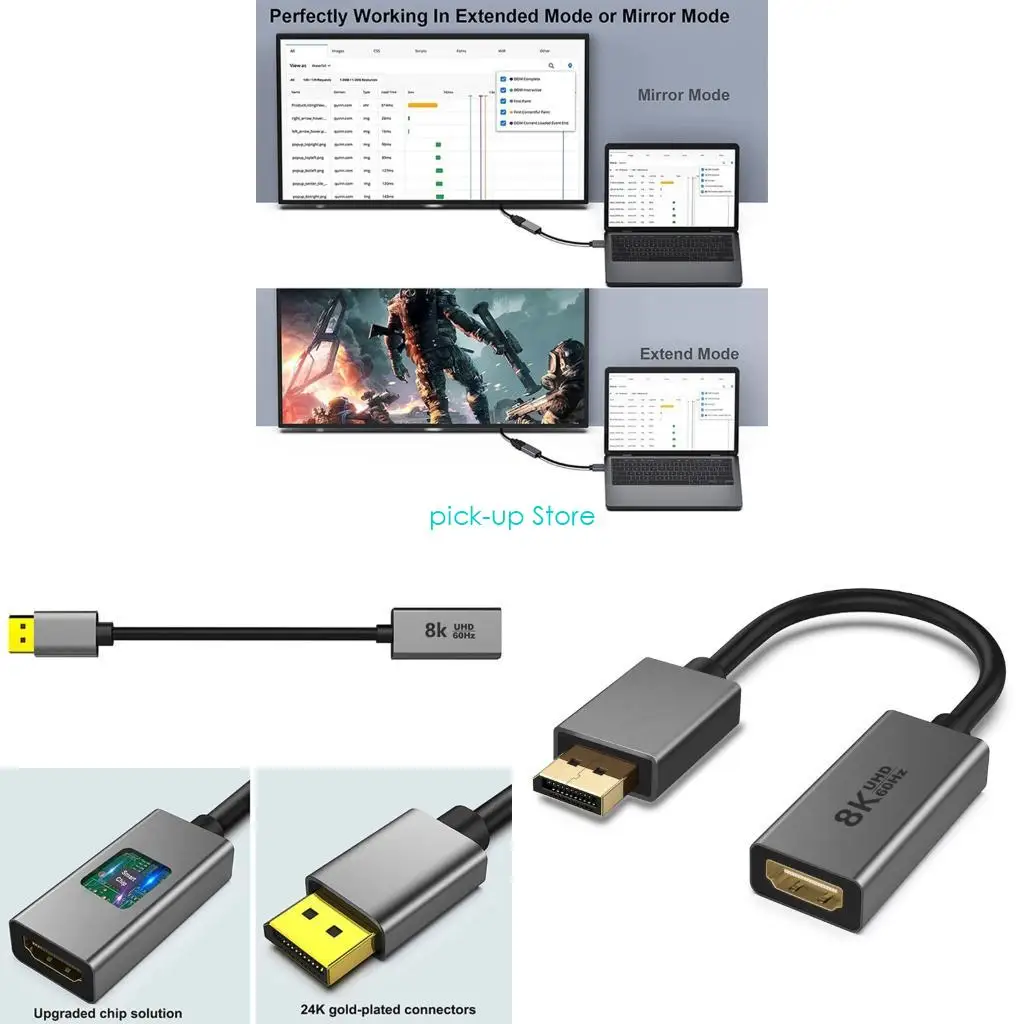 

Q5WA Displayport Male To Hdmis Female Adapter 8K Transmission For Gaming PC