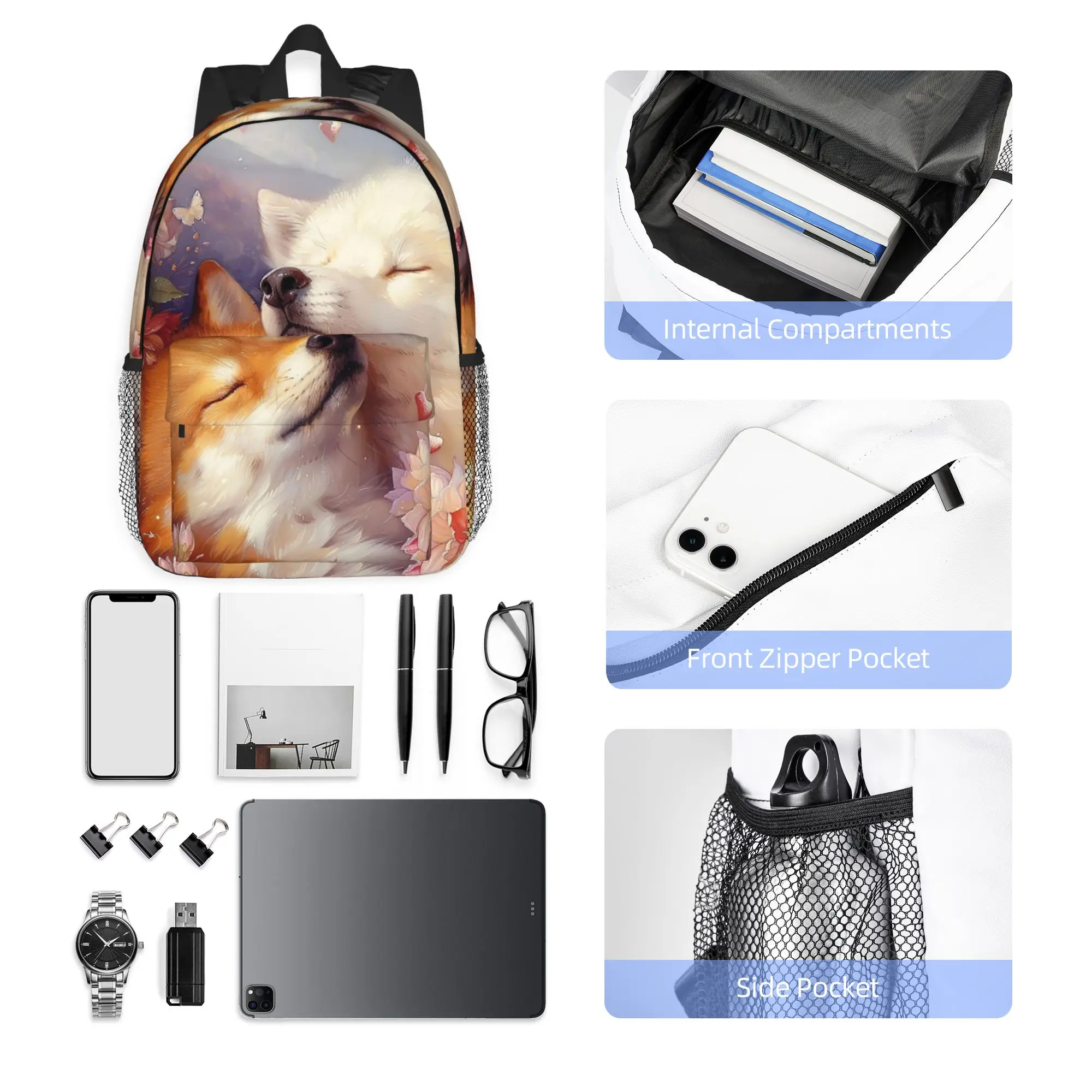 Mysterious Cartoon Two Foxs Backpack Hot Sale Daypack Large Capacity Boys Girls BookBag Shoulder Bags for Men Women School Bag