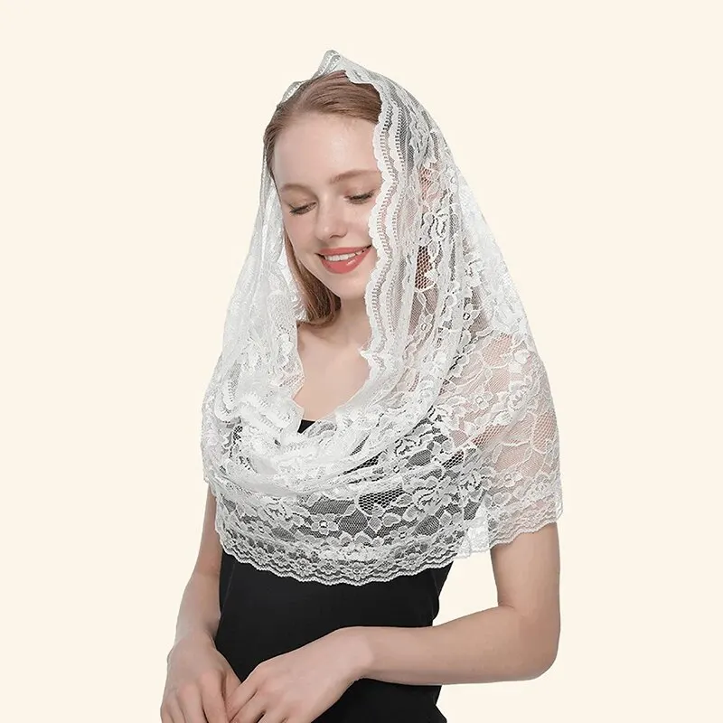 Embroider Lace Scarf Church Shawl Women Solid Color Wedding Temperament Veil Scarf 53*55cm