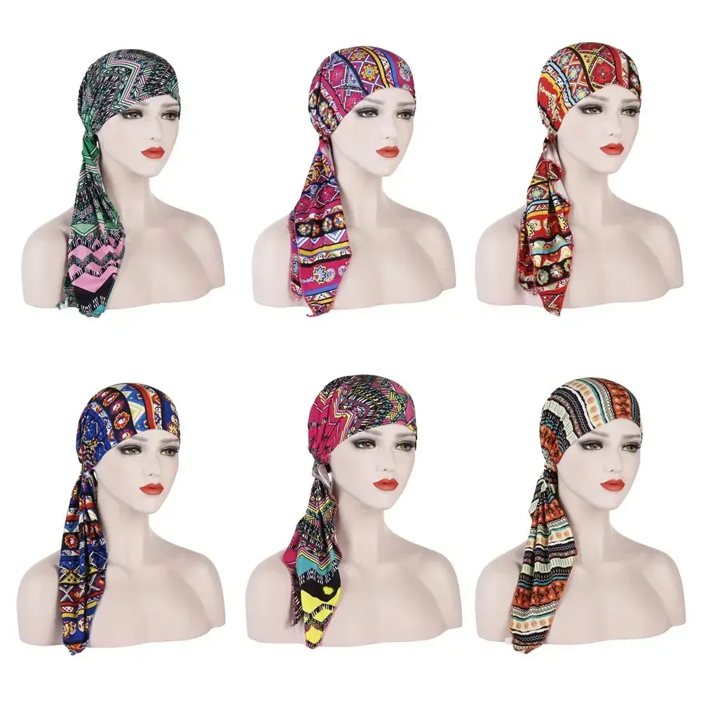 Women Stretch Bonnet Muslim Turban Hats Beanie Skullies Headscarf Wrap Chemo Lady Bandana Caps Underscarf Islamic Hair Loss Cap