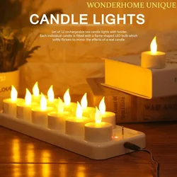 12Pcs LED Candle Lamp Rechargeable Flickering Simulation Flame Candle Night Light Tea Light for Party Wedding Christmas Decor
