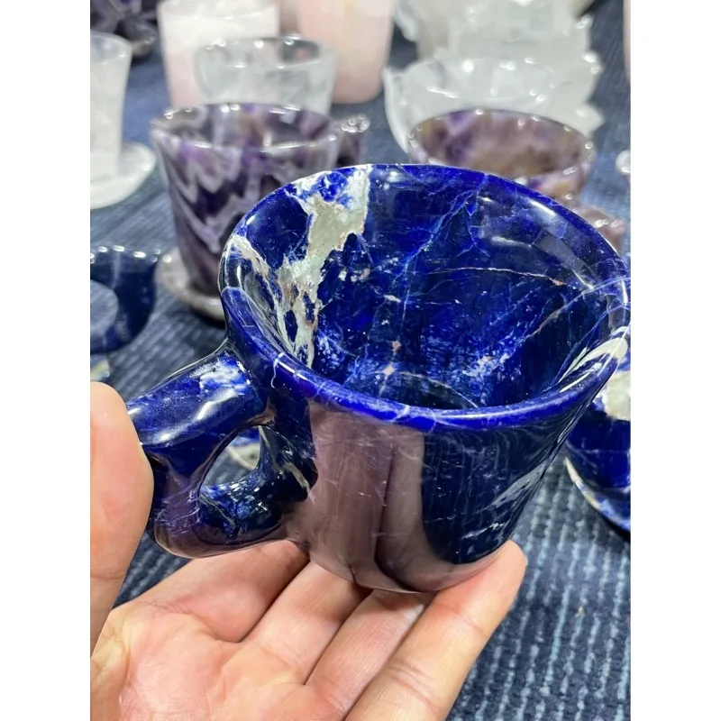 Natural Hand Carved Sodalite Amethyst White Crystal Cup Healing Crystal For Gift Collection Craft Home Decor