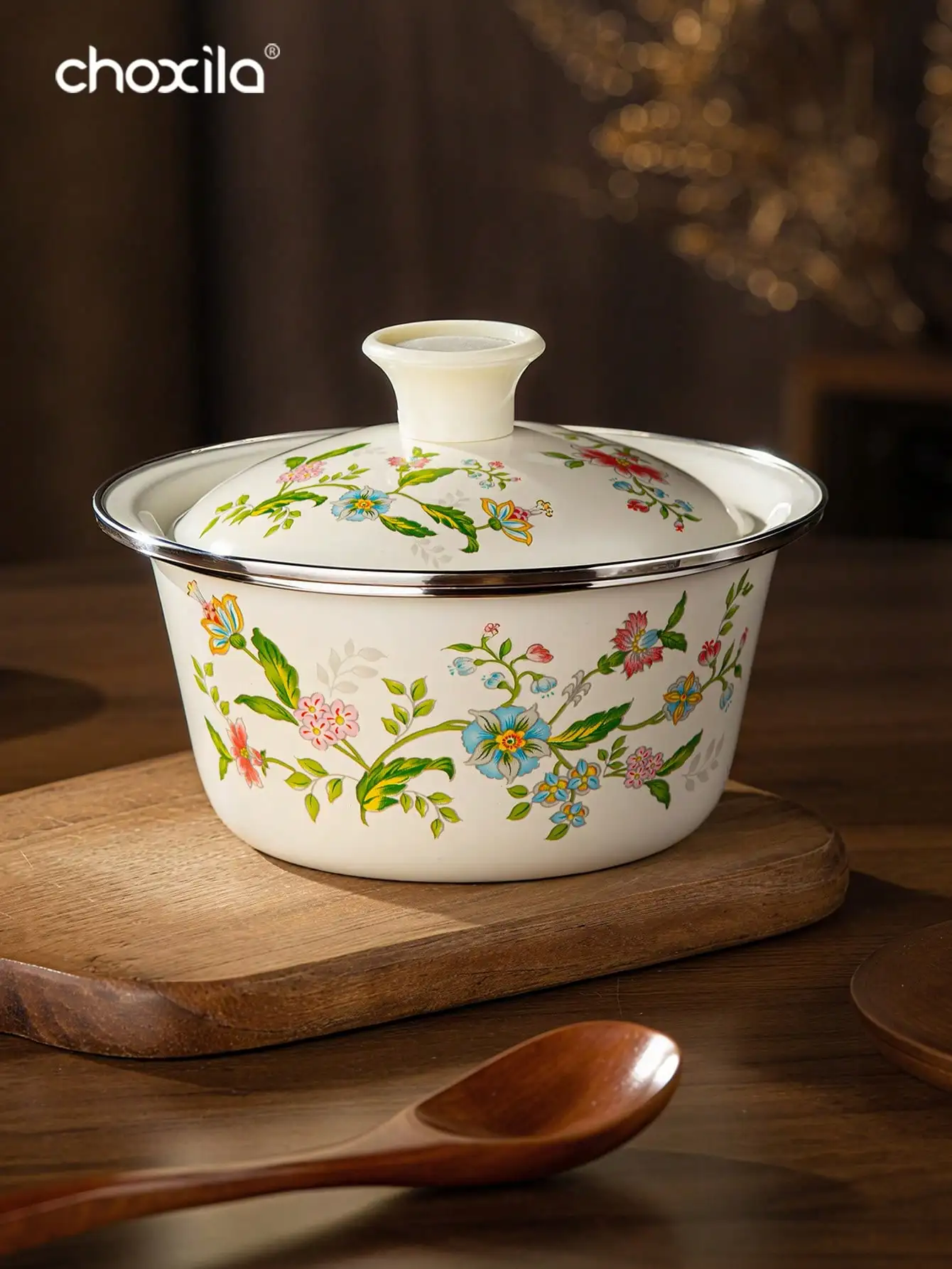 1pc Enamel-Patterned Rice Bowls With LIDS, Soup Bowls, Instant Noodle Bowls, Enamel Bowls, Scratch-Resistant Metal Material, Dishwasher , Essential Kitchenware For Home Cooking And Camping Meals sh260131112826818161038