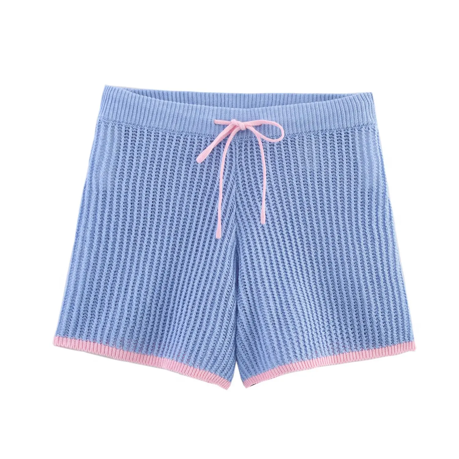 Dave&Di 2025 Sommer Nordic Minimalist Rosa Blau Kontrastierende Gestrickte Shorts Sommer Harem Bermuda Shorts Frauen