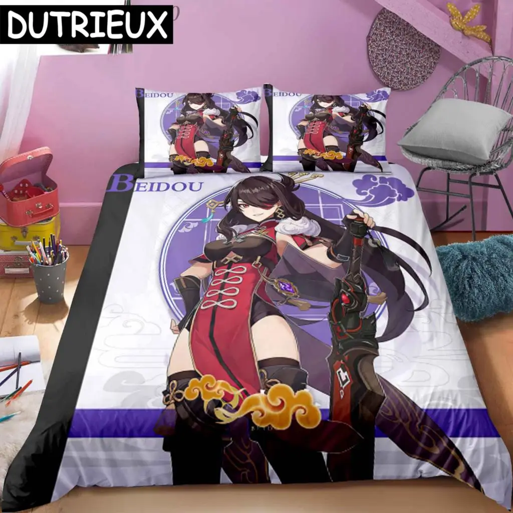 

Anime Genshin Impact 3D Printed Bedding Set King Duvet Cover Pillow Case Comforter Cover Bedclothes Duvet Covers 200x200