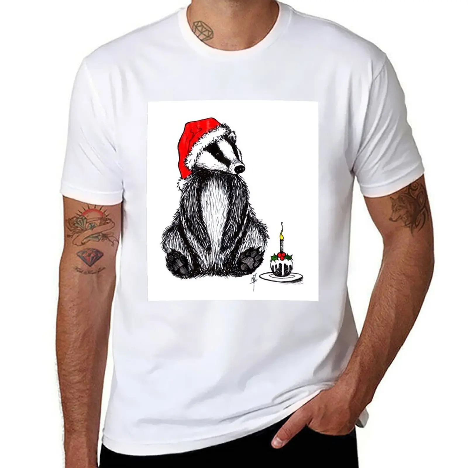

Christmas pudding badger T-Shirt essential t shirt man t shirt designer man t shirts for men casual T-Shirt
