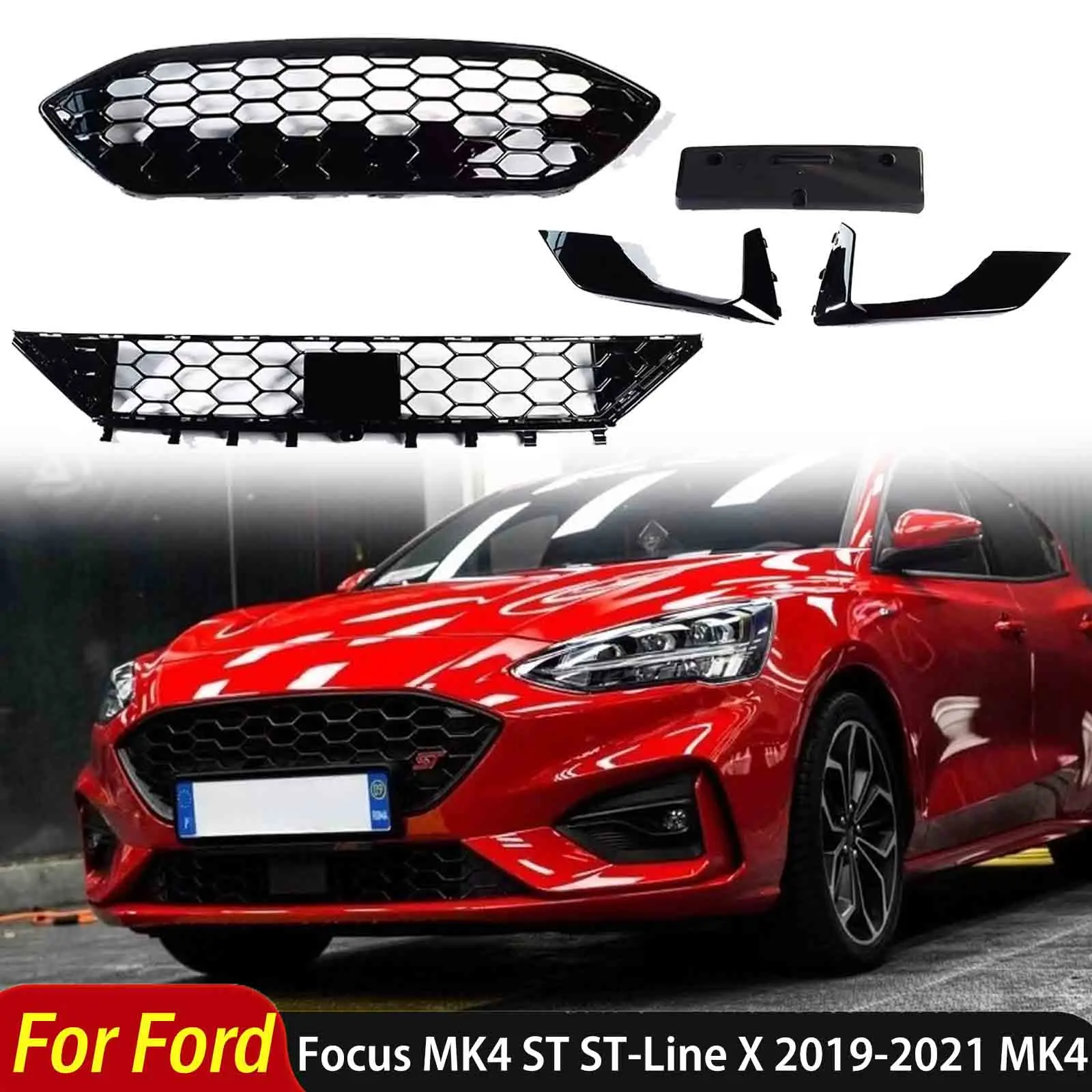 

For Ford Focus MK4 ST ST-Line / X 2019-2021 MK4 Front Bumper Grille Kits Car Front Grille Fog Light Lamp Cover Auto Accessories