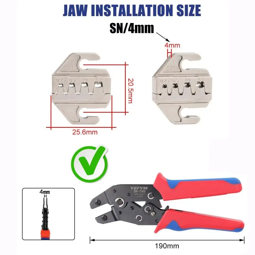 كماشة أداة العقص فكي سبيكة SN-2546B 58B 02C 03H 06WF X6 / 06 48BS تستخدم لمحطات العقص فتحة الفك عرض 4 مللي متر