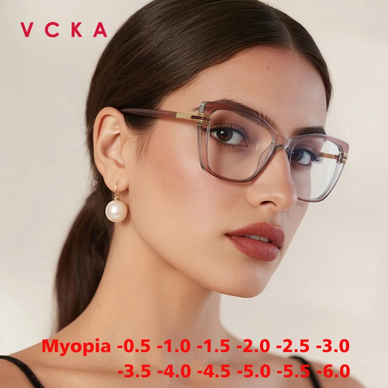 VCKA TR90 Square Women Myopia Prescription Glasses Frame NEW Fashion Anti-blue Light Custom Personality Eyewear -0.50 TO -6.0