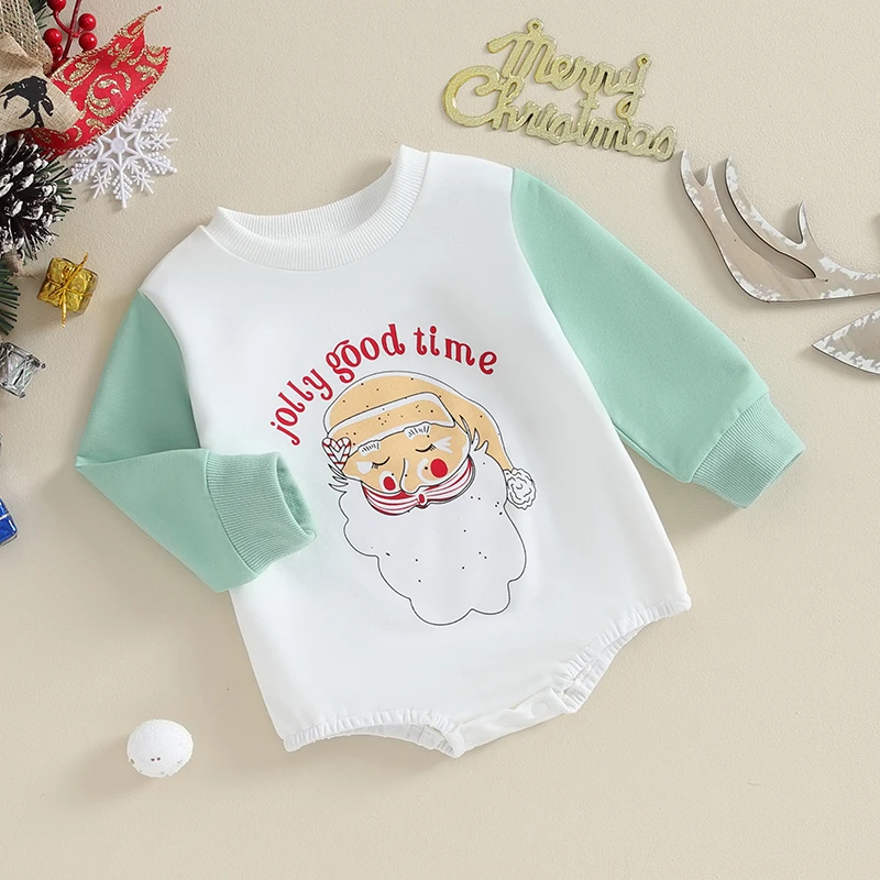 

Infant Baby Christmas Sweatshirt Jumpsuit Cartoon Santa Letter Print Round Neck Long Sleeve Romper Toddler Clothes