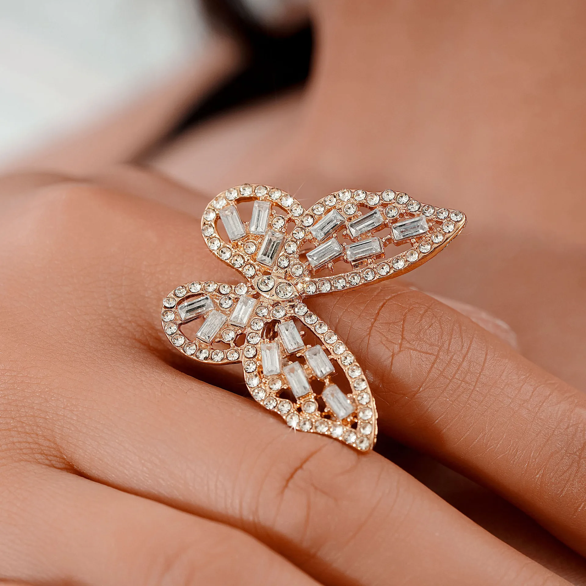Image of Großer Luxus Schmetterlings ring 925 Sterling Silber Ring für Frauen Schmuck eingelegt Zirkon glänzende Cocktail party öffnen Kristalle Ringe