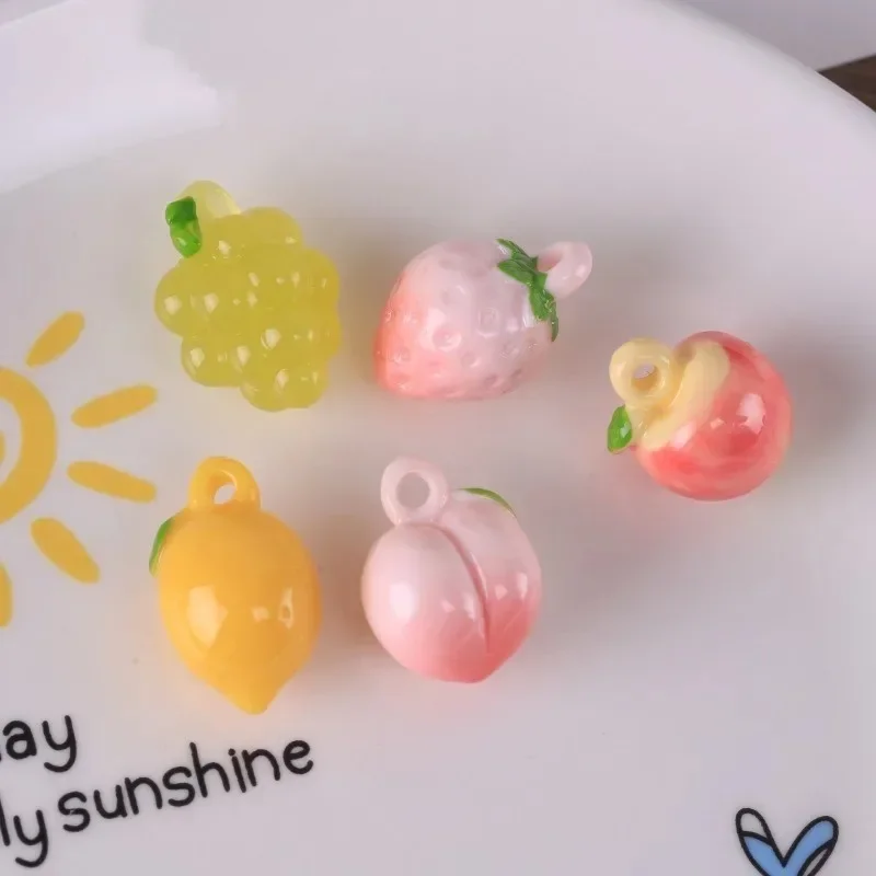 5Pcs Cute Sweet Fruit Resin Pendants Strawberry Peach Charms For Handcraft Bracelet Keychain Phone Lanyard DIY Jewelry Supplies
