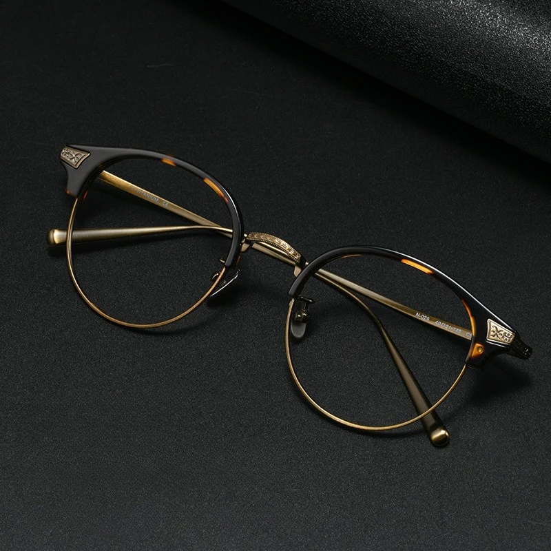 

Изысканная полурамка с процессом позолоти, круглая оправа для очков из ацетата и титана для мужчин и женщин, линзы для близорукости и пресбиопии, очки